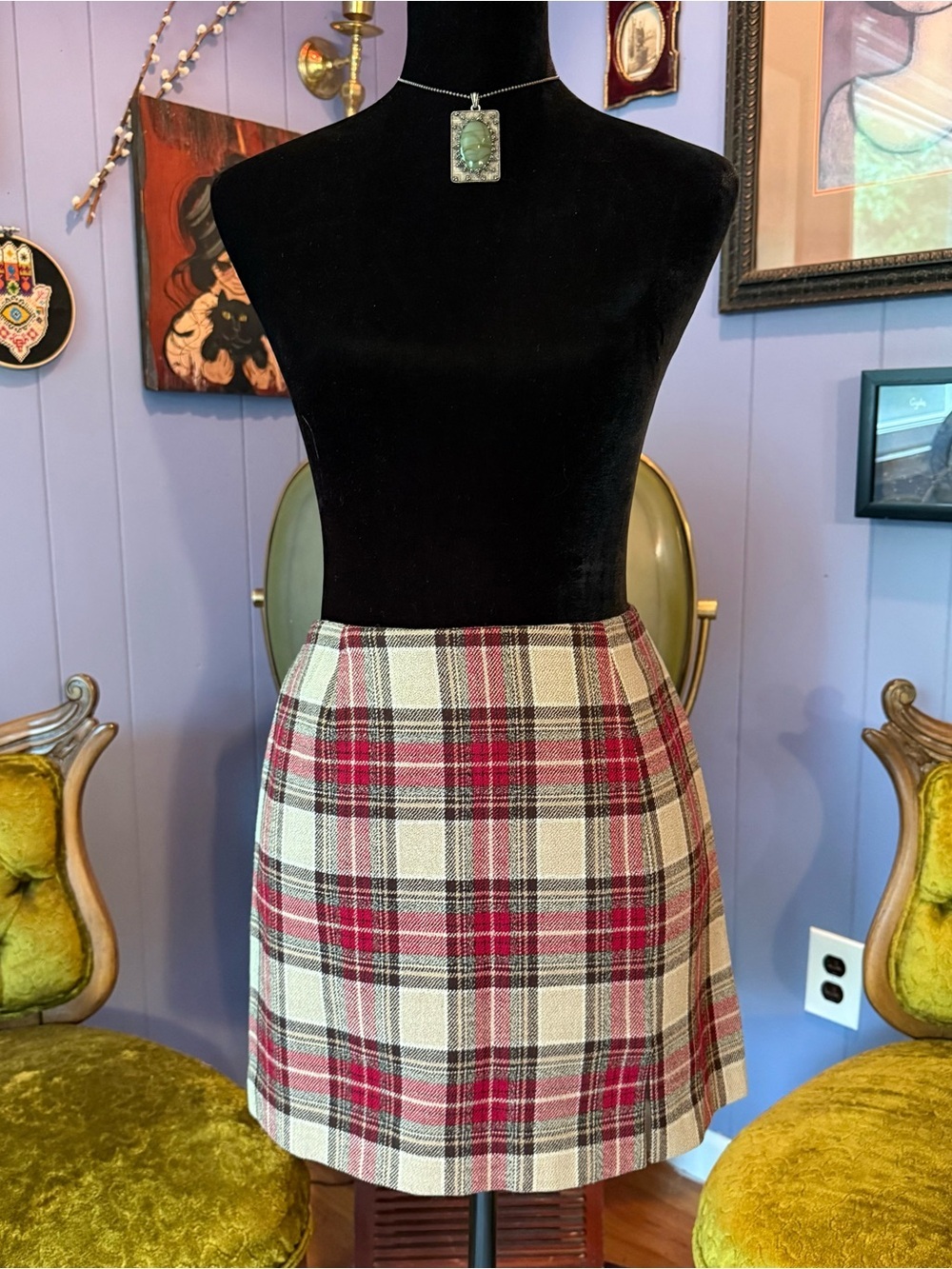 Vtg 90s Daniel & Rebecca Dark Academia Grunge Preppy Plaid Mini Skirt Size S/M